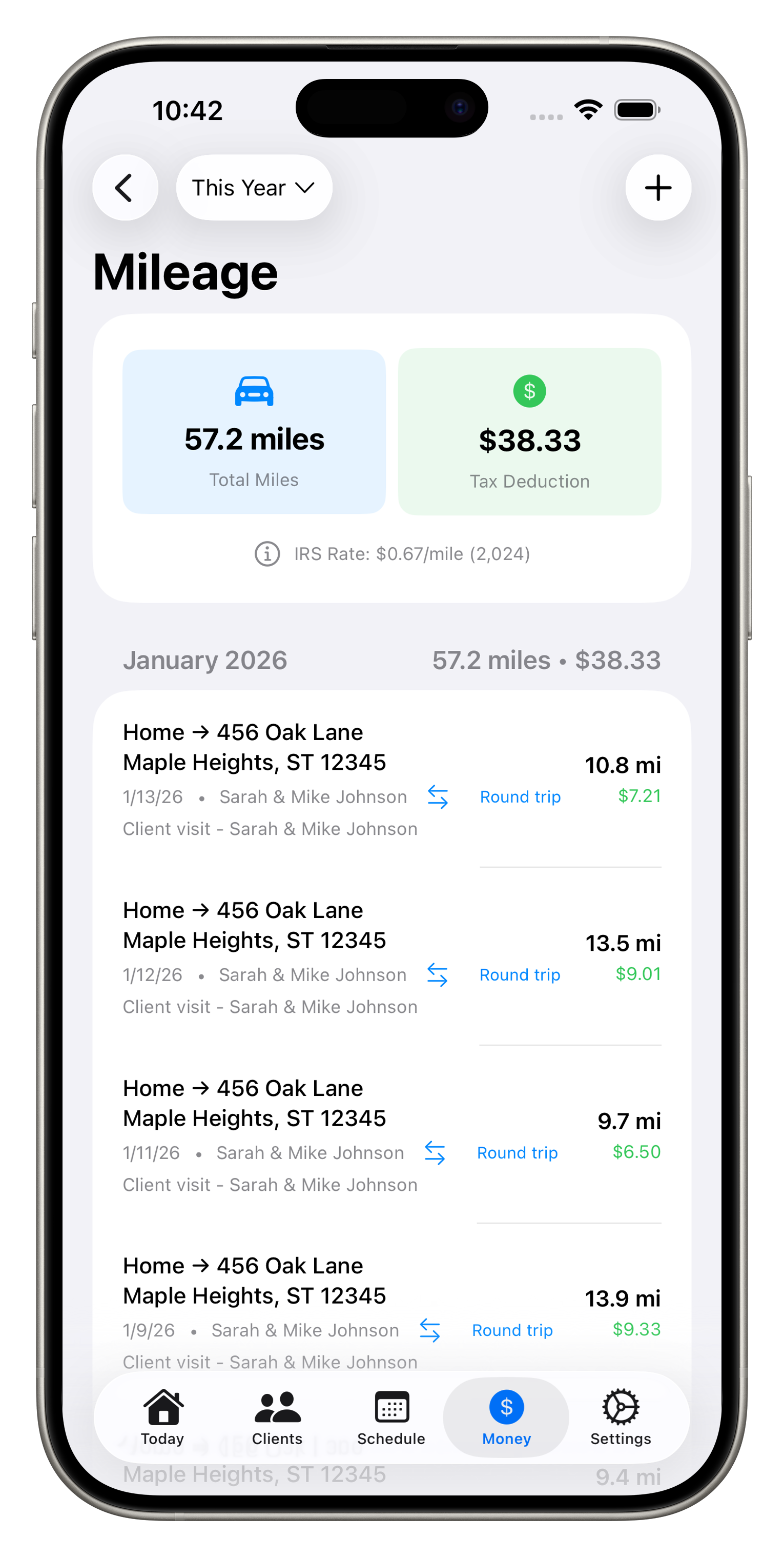 Mileage tracking with tax deduction
