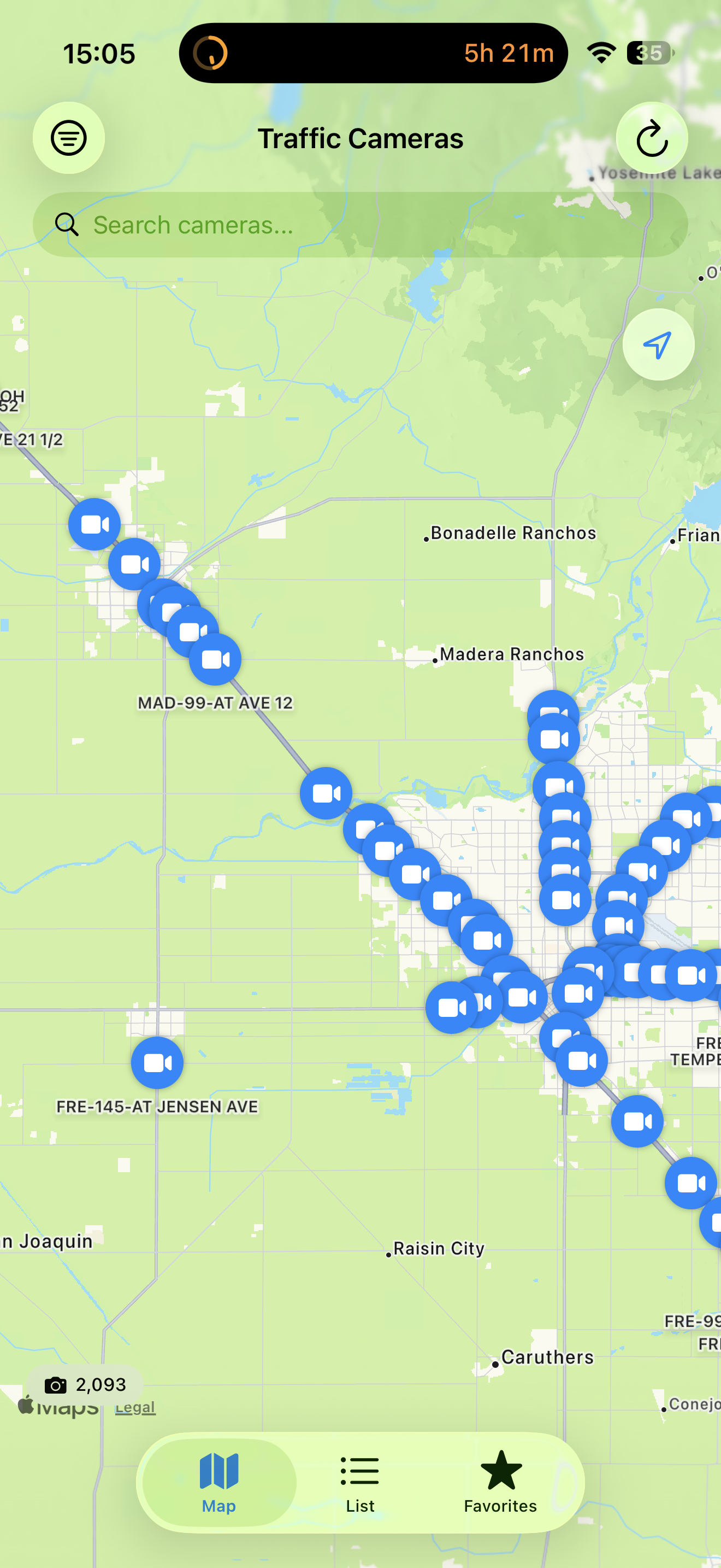 Zoomed map showing individual cameras